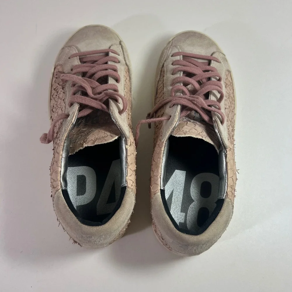 P448 Python John Leather Suede Snake Embossed Sneakers 38 Pink Made in‎ Italy